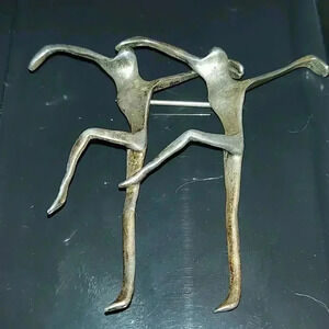 Sterling Silver modernist design pin brooch abstract minimalist dancers